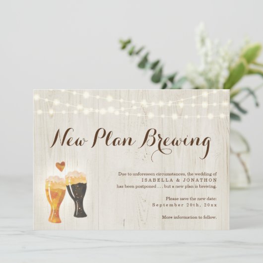 Funny Beer Wedding Postponement Ankündigung (Stehend Vorderseite)