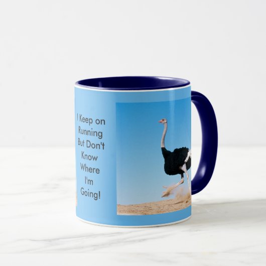 Funny Behielt auf Running Ostrich Foto Tasse (VorderseiteRechts)