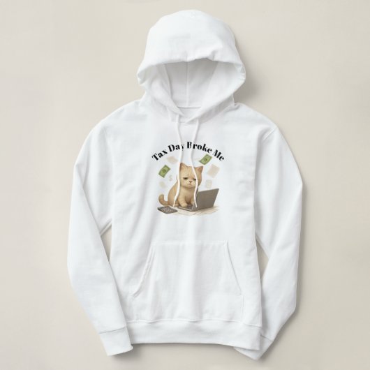 Funny Beige Minimal Stressed Cat Tax Day Hoodie (Design vorne)
