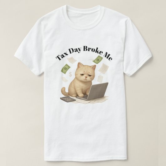 Funny Beige Minimal Stressed Cat Tax Day T-Shirt (Design vorne)