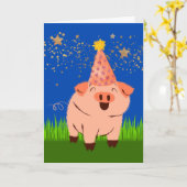 Funny Belated Birthday mit Schwein in Birthday Hat Karte (Gelbe Blume)