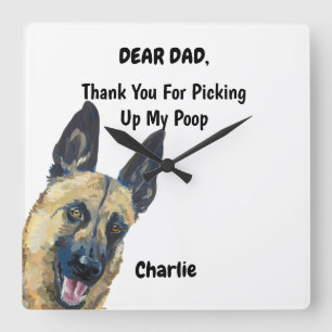 Funny Belgian Malinois Dad Watercolor Canine Art  Quadratische Wanduhr