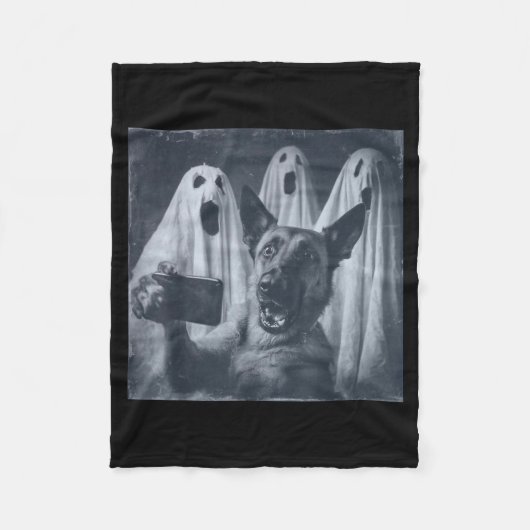 Funny Belgian Malinois Selfie Halloween Ghost Retr Fleecedecke (Vorderseite)