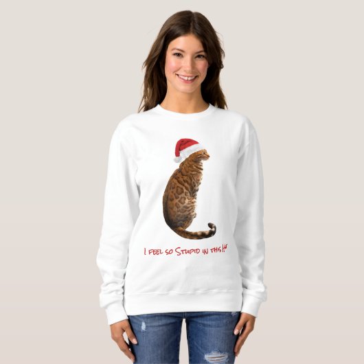 Funny Bengalisch Chat in der Weihnachtsmannmütze W Sweatshirt (Vorne ganz)