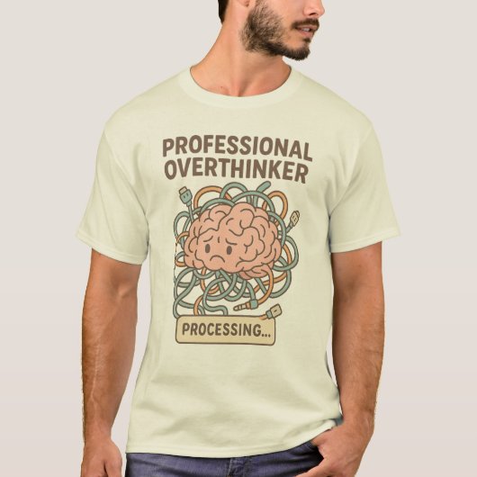 Funny Beruflich Overthinker Brain Cartoon T-Shirt (Vorderseite)