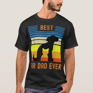 Funny Best Fur Dad Ever Vintage Retro Dog And Cat  T-Shirt