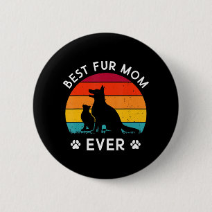 Funny Best Fur MAMA Ever Vintag Retro Hund und Kat Button