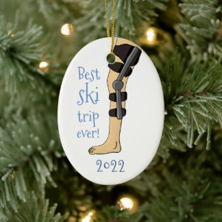 Funny Bester Skiausflug überhaupt! Knee Brace Keramik Ornament