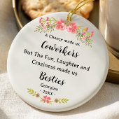 Funny bestie coworker floral wreath personalized keramik ornament