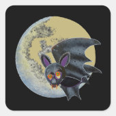 Funny Betrunken Halloween Full Moon Bat Quadratischer Aufkleber (Vorderseite)