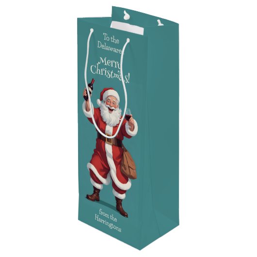 Funny Betrunken Santa Geschenktüte Für Weinflaschen (Rückseite Schrägansicht)