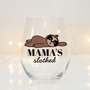Funny Betrunken Sloth Geschenk für Mama, die Liebe Weinglas Ohne Stiel