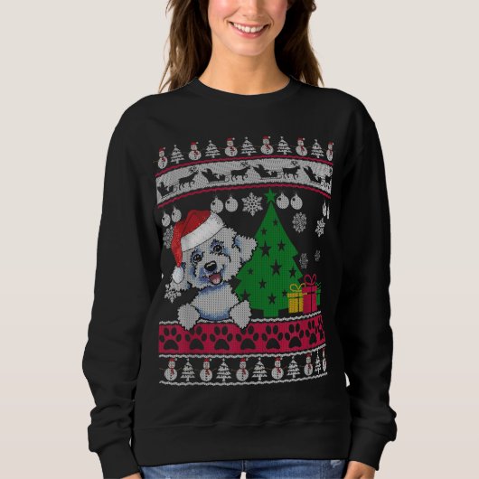 Funny Bichon Frise Christmas Ugly Sweater Hund Lie Sweatshirt (Vorderseite)