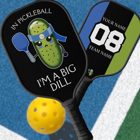 Funny Big Dill Team Name Number Blue Black & Green Pickleball Schläger