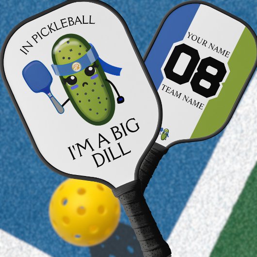Funny Big Dill Team Name Nummer Blau Weiß und Grün Pickleball Schläger