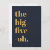 Funny Big Five Oh Birthday Navy Blue Gold Einladung (Vorderseite)