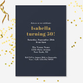 Funny Big Five Oh Birthday Navy Blue Gold Einladung