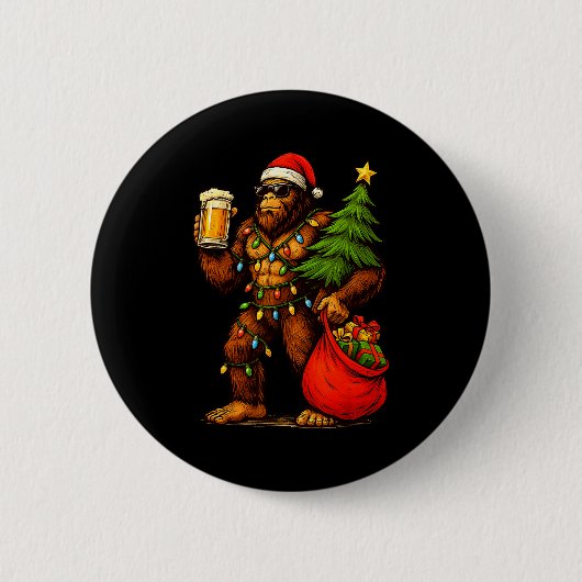 Funny Big Foot Santa Hat Drink Christmas Tree Xmas Button (Vorderseite)