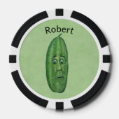 Funny Big Green Pickle mit Albernem Stem Gesicht Pokerchips (Vorderseite)