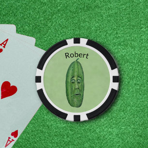 Funny Big Green Pickle mit Albernem Stem Gesicht Pokerchips