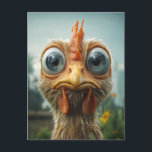 Funny Big Mit Augen Chicken Nah-Up Einladungspostkarte<br><div class="desc">Ein hochgradig detailliertes,  humorvolles nah-up eines Hühnchens mit übertriebenen blauen Augen,  flauschigen Federn und einem glänzenden Ausdruck,  Set vor einem weich fokussierten Outdoor-Hintergrund mit Sonnenblumen.</div>