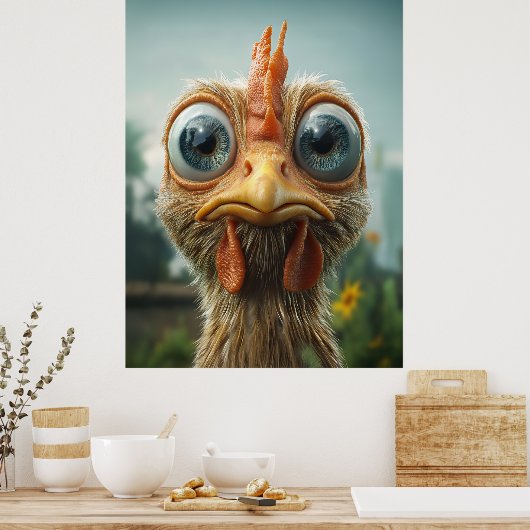 Funny Big Mit Augen Chicken Nah-Up Poster (Küche)