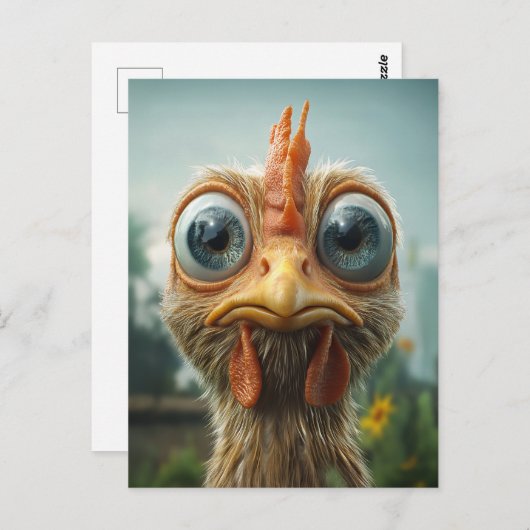 Funny Big Mit Augen Chicken Nah-Up Postkarte (Vorne/Hinten)