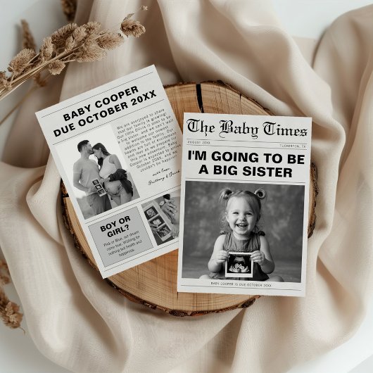 Funny Big Sister Newspaper Pregnancy Ankündigung
