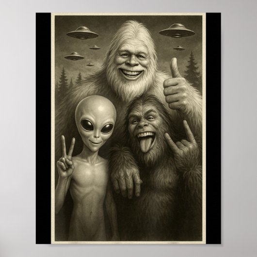 Funny Bigfoot, Alien, &amp; Yeti Sasquatch Rock On Poster (Vorne)