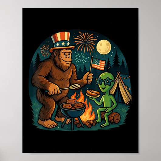Funny Bigfoot Alien Grillen Campfire 4. Juli Ameri Poster (Vorne)