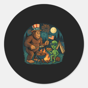 Funny Bigfoot Alien Grillen Campfire 4. Juli Ameri Runder Aufkleber