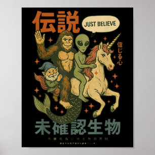 Funny Bigfoot Alien Unicorn Japanisch Kunst Mythis Poster