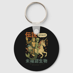 Funny Bigfoot Alien Unicorn Japanisch Kunst Mythis Schlüsselanhänger