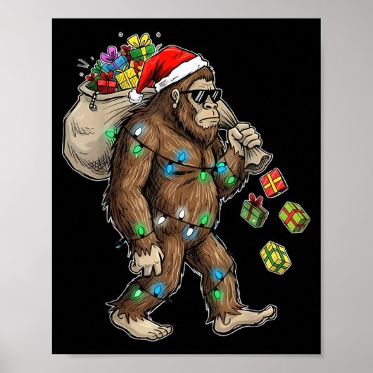 Funny Bigfoot Christmas Tree Lights Xmas Boys Mens Poster (Vorne)