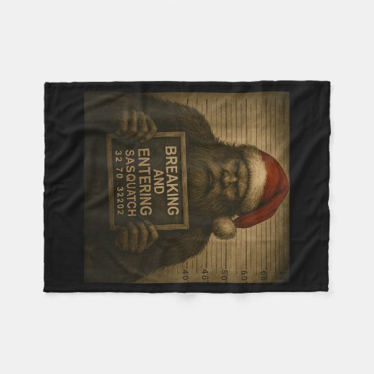 Funny Bigfoot Christmas – Xmas Sasquatch Mugshot  Fleecedecke (Vorderseite (Horizontal))