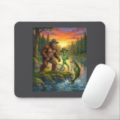 Funny Bigfoot Fishing Mens Alien Sasquatch Fishing Mousepad (Mit Mouse)