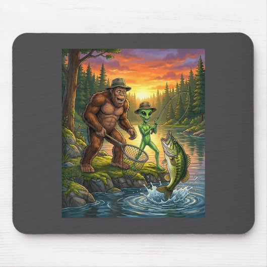 Funny Bigfoot Fishing Mens Alien Sasquatch Fishing Mousepad (Vorne)