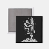 Funny Bigfoot Flying Into Space With Stars And Cos Magnet (Vorderseite/Rückseite)