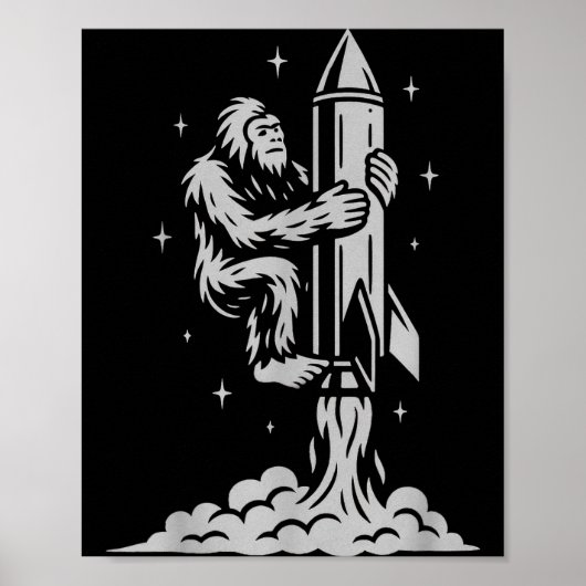 Funny Bigfoot Flying Into Space With Stars And Cos Poster (Vorne)