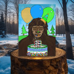 Funny Bigfoot frisst Geburtstagskuchen Karte<br><div class="desc">Sasquatch Geburtstagskarte. Funny Bigfoot Spaß. Handgezogener Bigfoot frisst einen Geburtstagskuchen.</div>