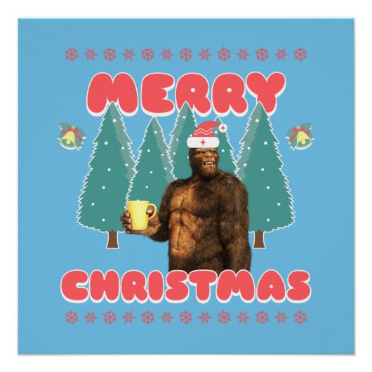 Funny Bigfoot - Frohe Weihnachten Poster (Vorderseite)