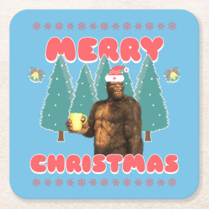 Funny Bigfoot - Frohe Weihnachten Rechteckiger Pappuntersetzer