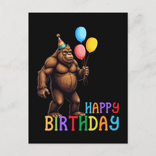 Funny BigFoot Geburtstagskarte mit Balloons Postkarte (Vorderseite)