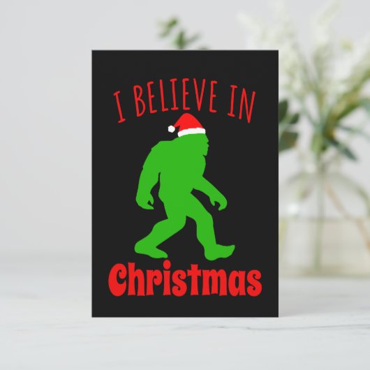 Funny Bigfoot glaube ich an Weihnachten Dankeskarte (Stehend Vorderseite)