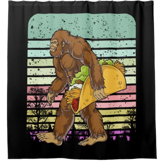 Funny Bigfoot Holding A Taco Duschvorhang (Vorderseite)