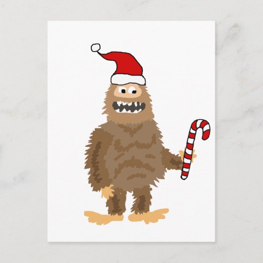 Funny Bigfoot in der Weihnachtsmannmütze Weihnacht Postkarte (Vorderseite)