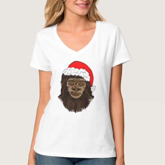 Funny Bigfoot In Weihnachtsmannmütze Sasquatch Spa T-Shirt (Vorderseite)