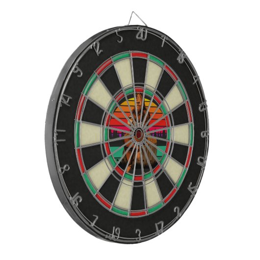 Funny Bigfoot Kaffeepause auf einem Baumstumpf Dartscheibe (Vorderseite Links)