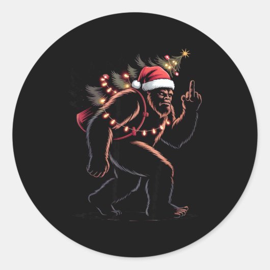 Funny Bigfoot Middle Finger Christmas Sasquatch An Runder Aufkleber (Vorderseite)