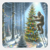 Funny Bigfoot Personalisiert Weihnachten Quadratischer Aufkleber (Vorderseite)